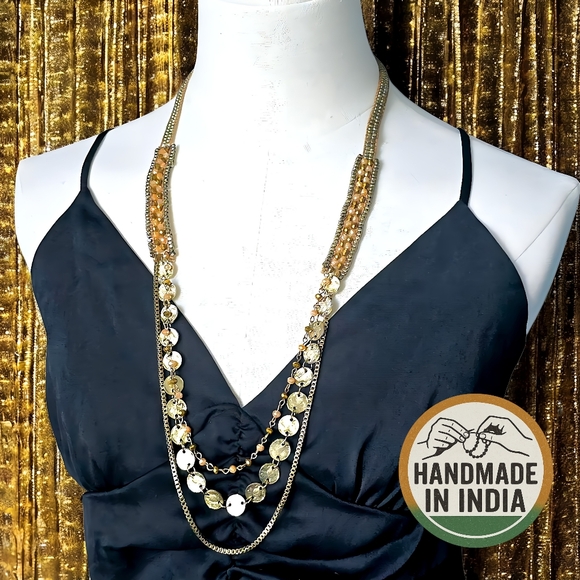 🆕 Indian Artisan Handmade Ancient Gold Layered Beaded Boho Chic Long Necklace - Picture 1 of 17
